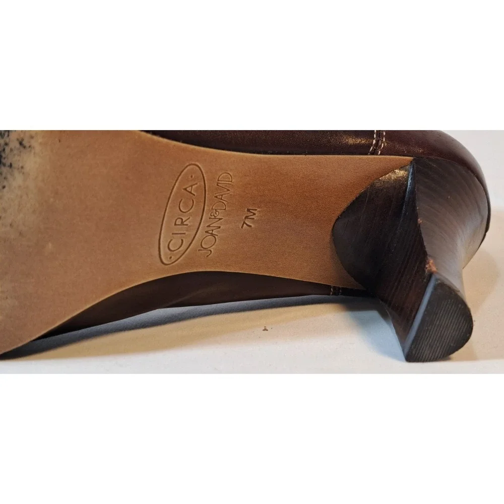 Circa Joan David Women's‎ Brown Leather Pointed Toe Heel Loafers Shoes Size 7M